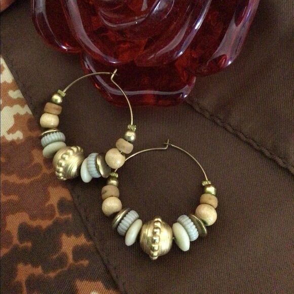 Vintage Beaded Hoop Wire Earrings Pierced Hoops - Picture 7 of 11